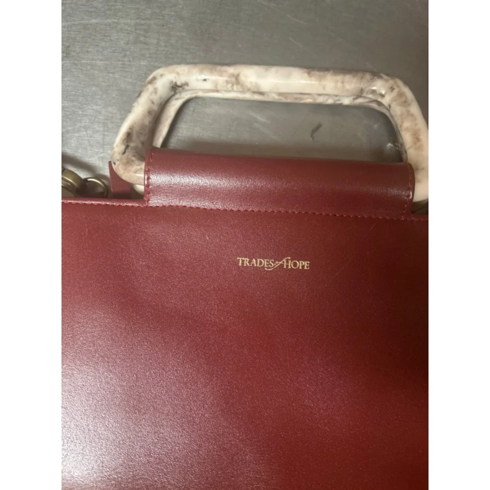 Trades of Hope Red Leather Crossbody Bag Marbled Resin Top Handle Satchel India